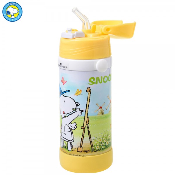 史努比（Snoopy）儿童吸管杯 食品级PP塑料 高真空不锈钢内胆 随身杯