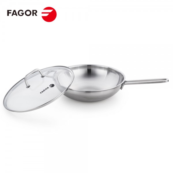 法格（FAGOR）炒锅30cm 平滑牢固 受热均匀 可视钢化玻璃盖 中华炒锅