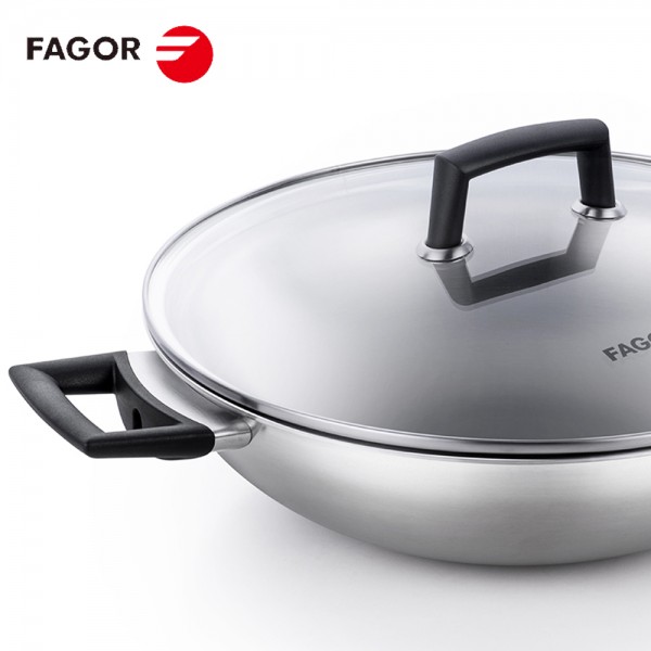 法格（FAGOR）炒锅30cm 高尔系列 可视钢化玻璃盖 无有害化学涂层