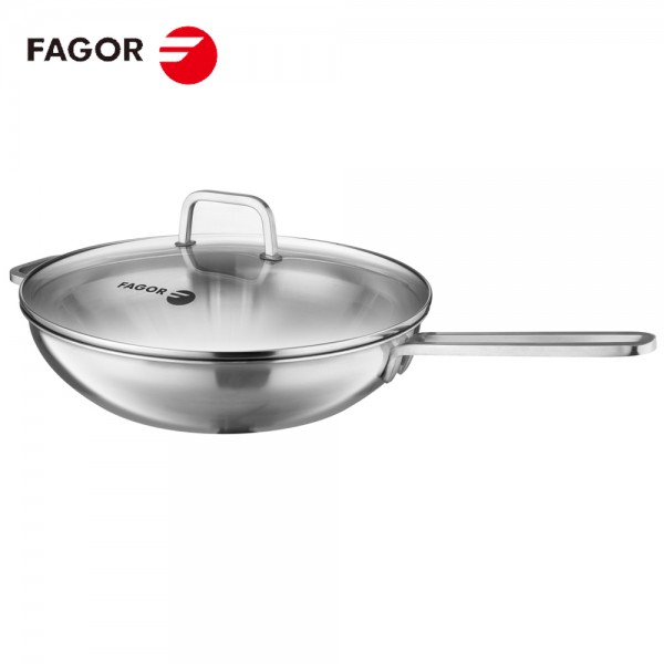法格（FAGOR）炒锅30cm 平滑牢固 受热均匀 可视钢化玻璃盖 中华炒锅